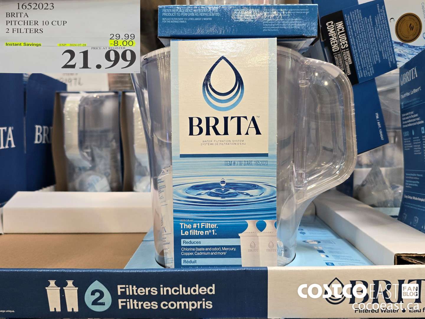 1652023 BRITA PITCHER 10 CUP 2 FILTERS ($8.00 INSTANT SAVINGS EXPIRES ON 2024-07-28) $21.99