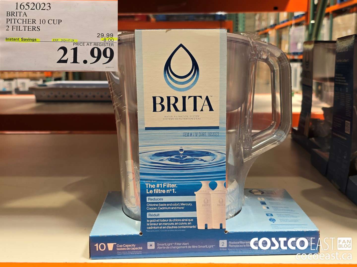 1652023 BRITA PITCHER 10 CUP 2 FILTERS ($8.00 INSTANT SAVINGS EXPIRES ON 2024-07-28) $21.99
