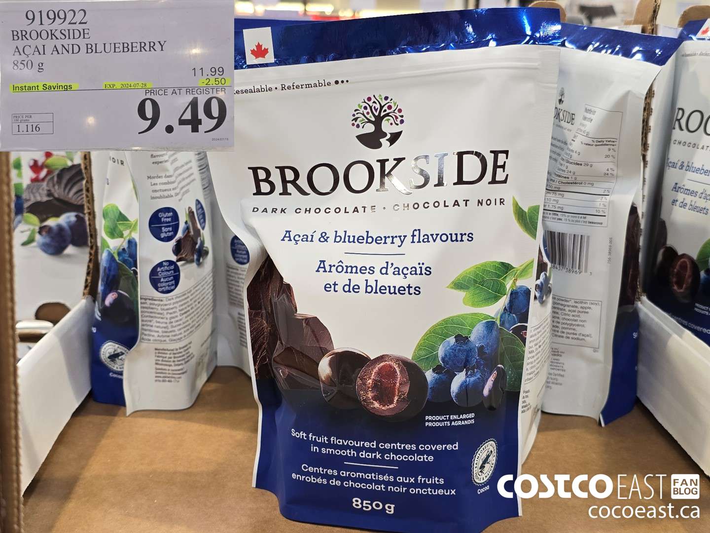 919922 BROOKSIDE ACAI AND BLUEBERRY 850 G ($2.50 INSTANT SAVINGS EXPIRES ON 2024-07-28) $9.49