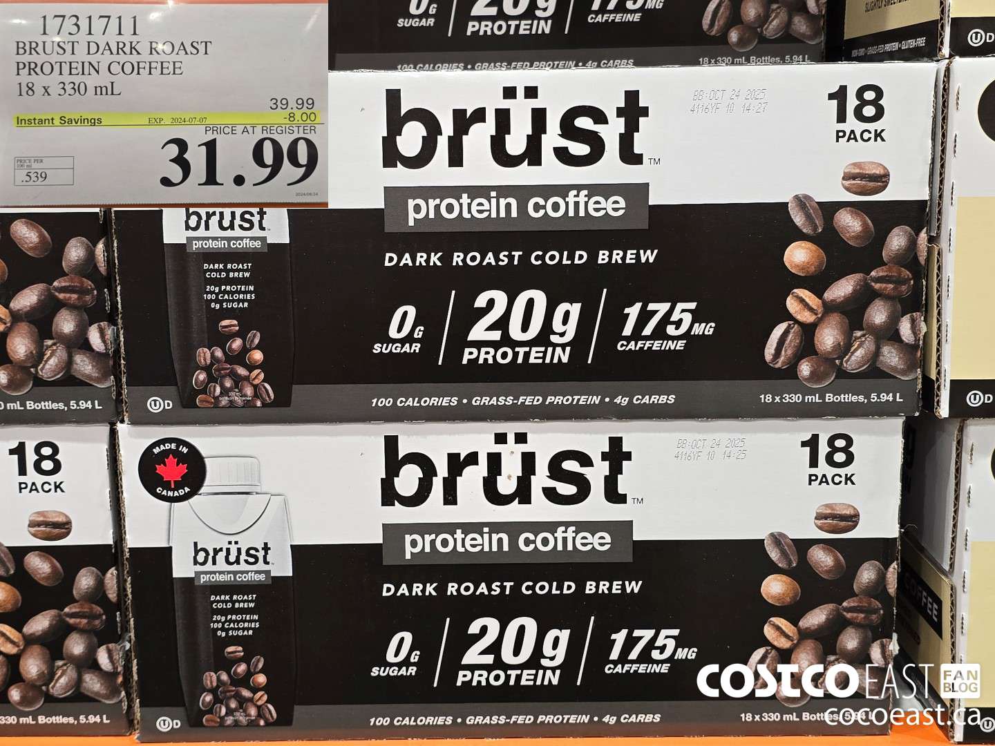 1731711 BRUST DARK ROAST PROTEIN COFFEE 18 x 330 mL ($8.00 INSTANT SAVINGS EXPIRES ON 2024-07-07) $31.99