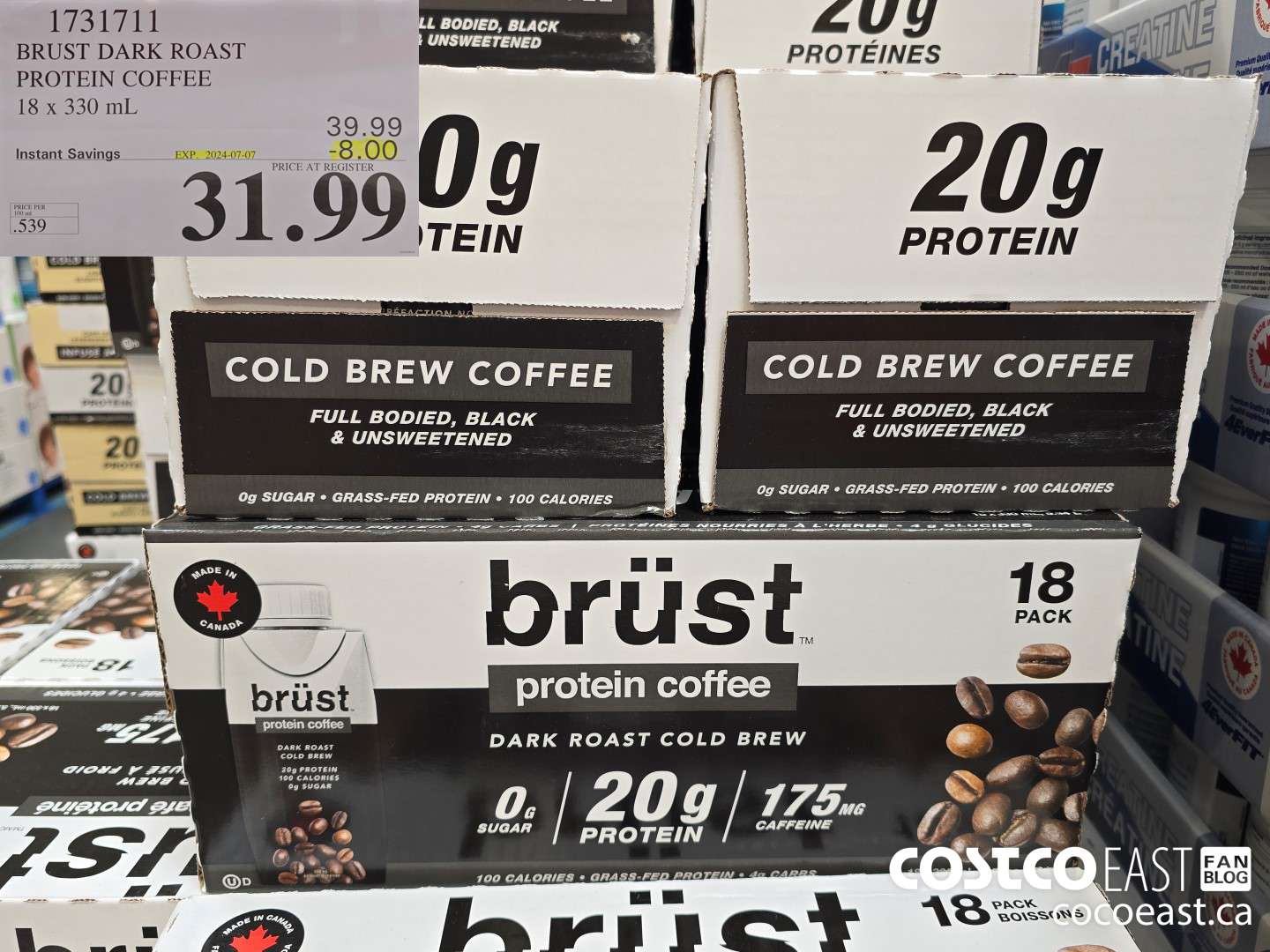 1731711 BRUST DARK ROAST PROTEIN COFFEE 18 x 330 mL ($8.00 INSTANT SAVINGS EXPIRES ON 2024-07-07) $31.99