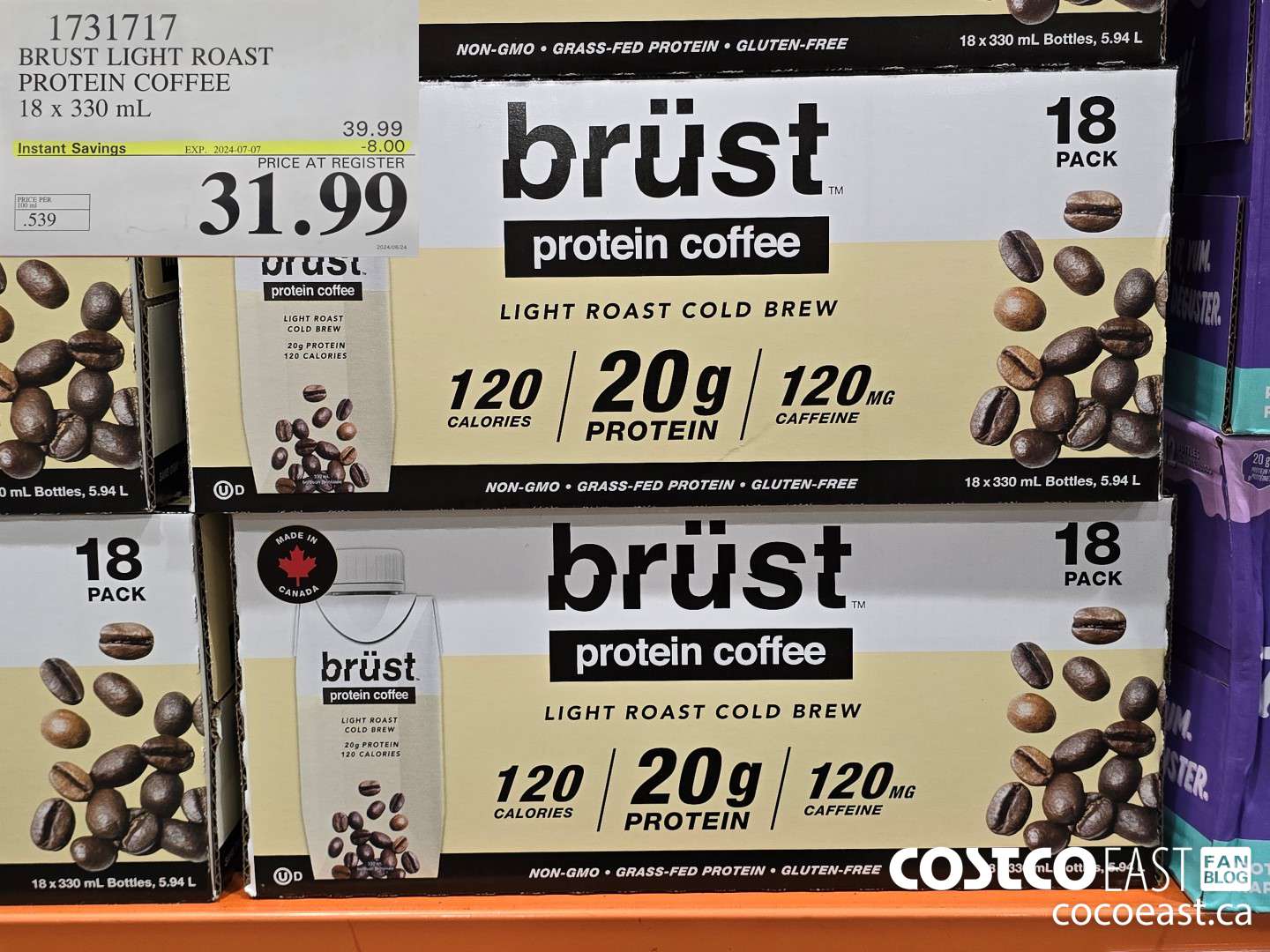 1731717 BRUST LIGHT ROAST PROTEIN COFFEE 18 X 330 mL ($8.00 INSTANT SAVINGS EXPIRES ON 2024-07-07) $31.99
