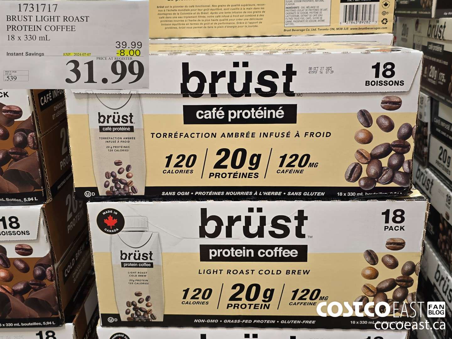1731717 BRUST LIGHT ROAST PROTEIN COFFEE 18 X 330 mL ($8.00 INSTANT SAVINGS EXPIRES ON 2024-07-07) $31.99