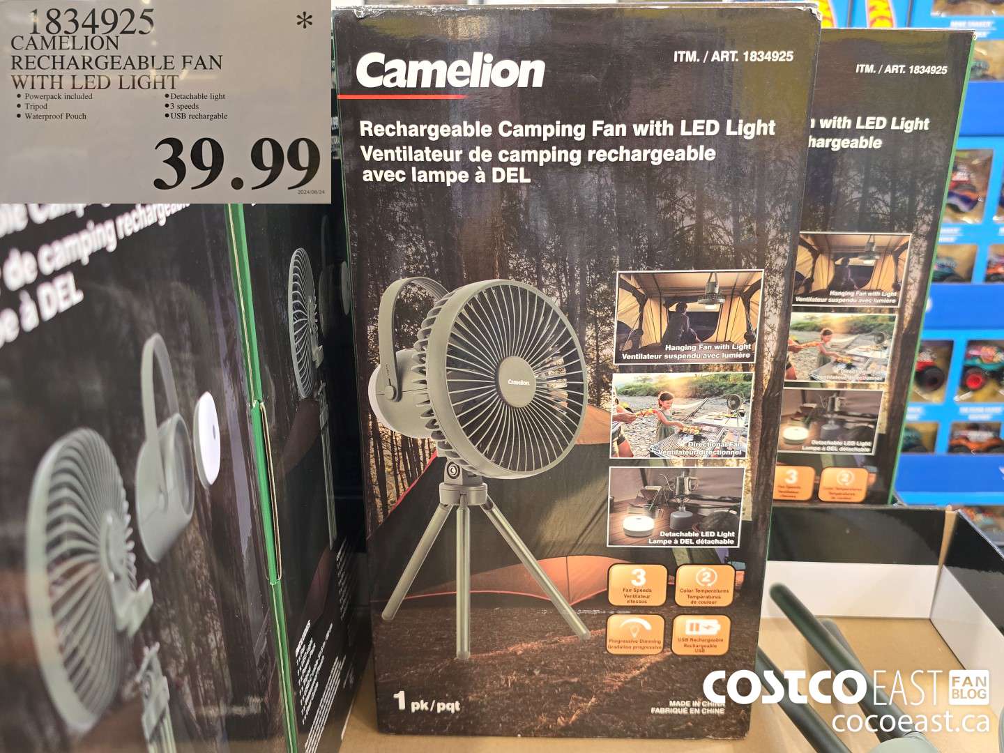 1834925 CAMELION RECHARGEABLE FAN WITH LED LIGHT $39.99