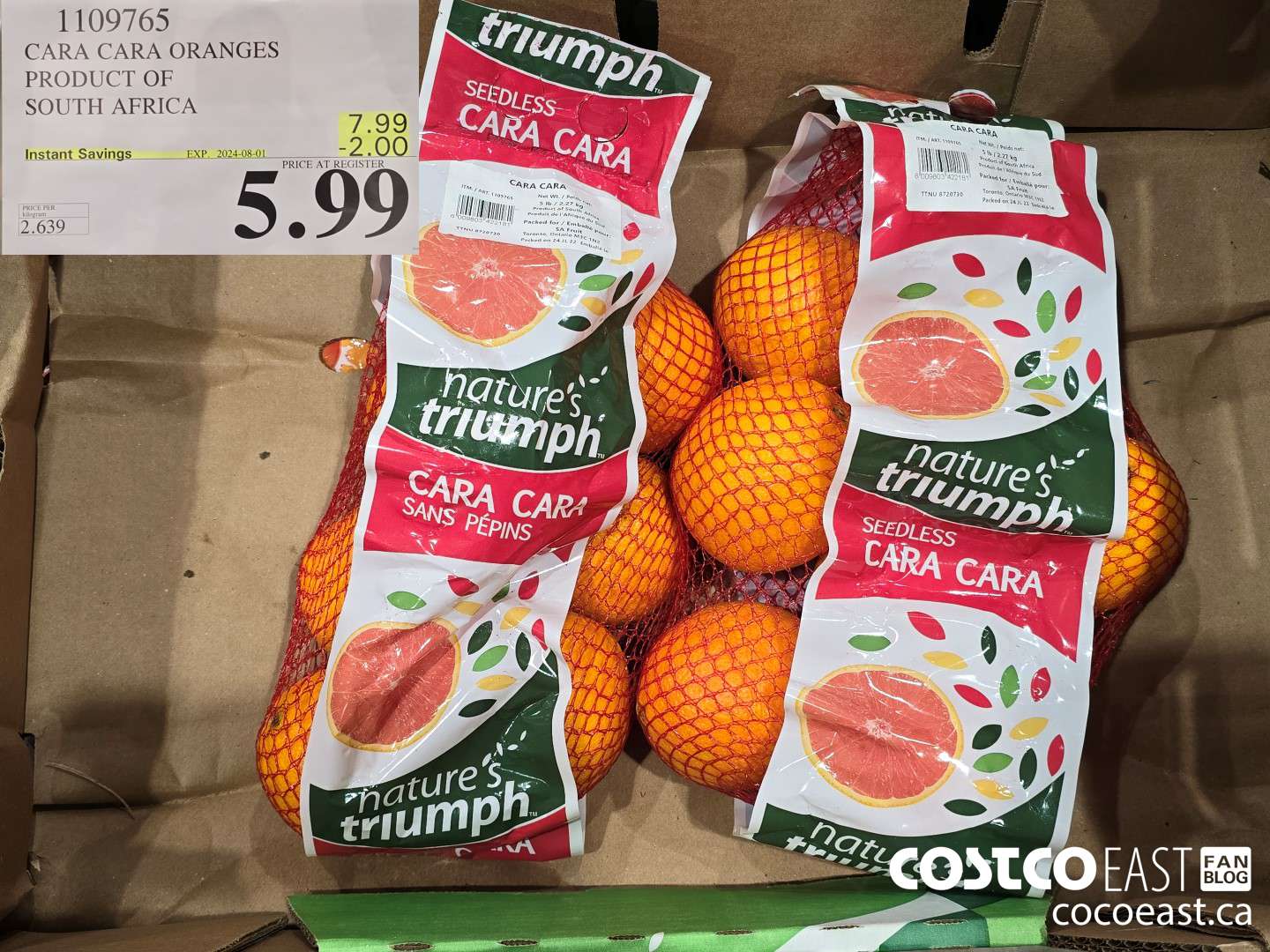 1109765 CARA CARA ORANGES PRODUCT OF SOUTH AFRICA ($2.00 INSTANT SAVINGS EXPIRES ON 2023-08-01) $5.99