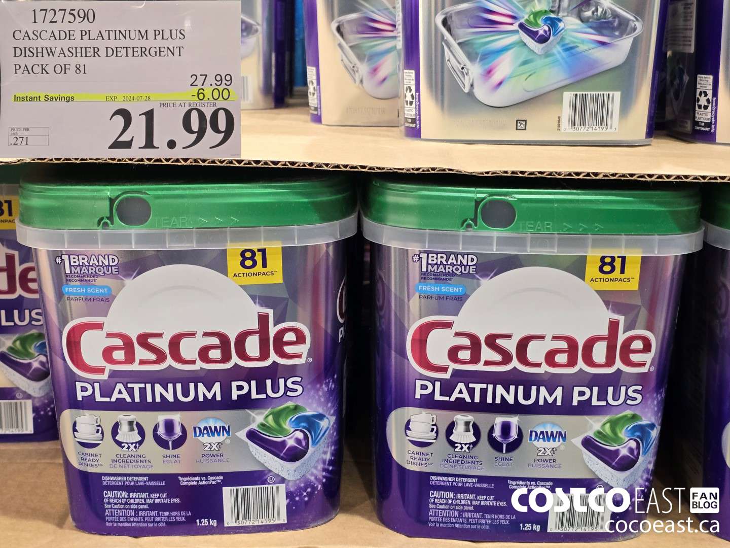 1727590 CASCADE PLATINUM PLUS DISHWASHER DETERGENT PACK OF 81 ($6.00 INSTANT SAVINGS EXPIRES ON 2024-07-28) $21.99