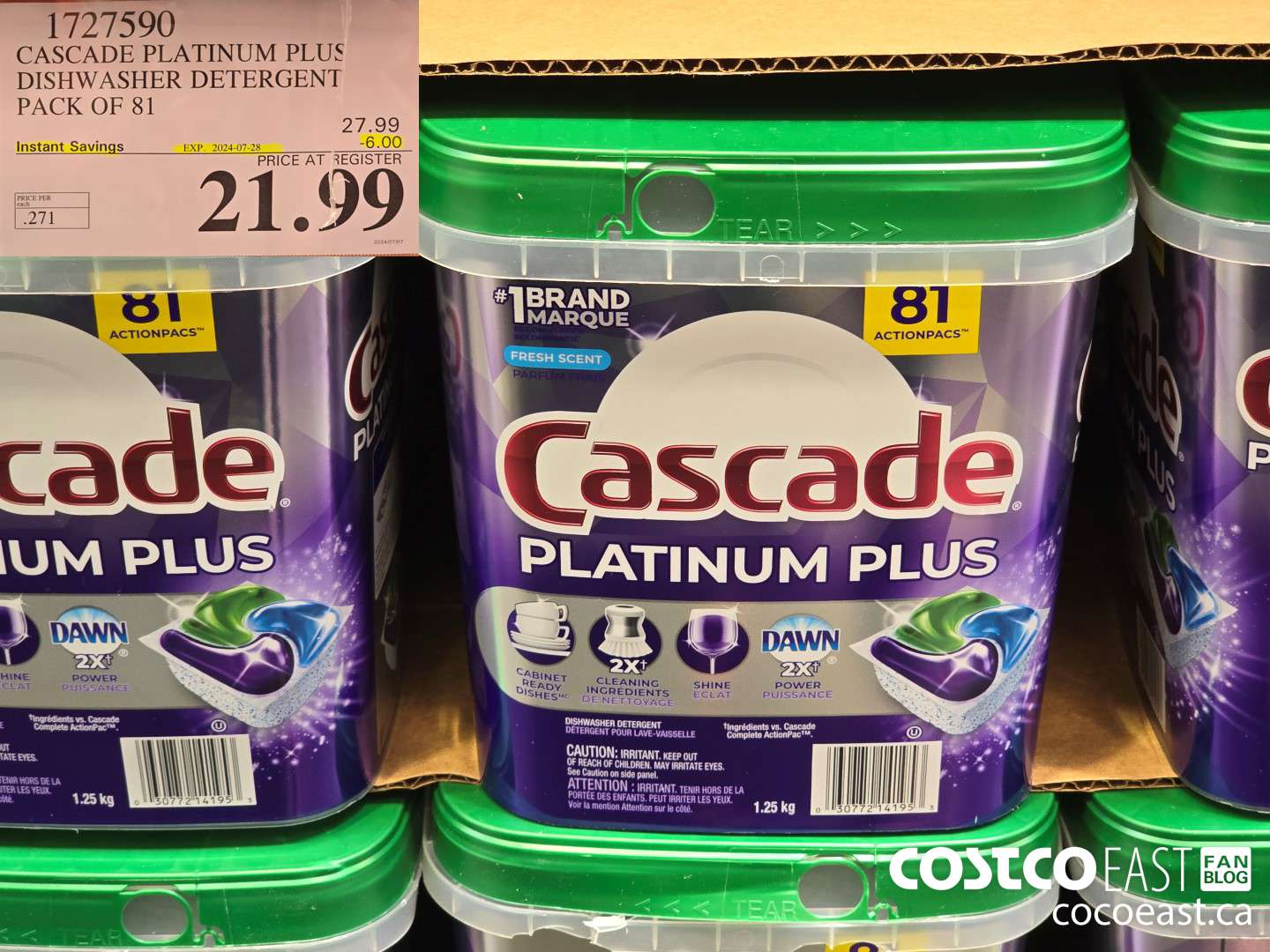 1727590 CASCADE PLATINUM PLUS DISHWASHER DETERGENT PACK OF 81 ($6.00 INSTANT SAVINGS EXPIRES ON 2024-07-28) $21.99