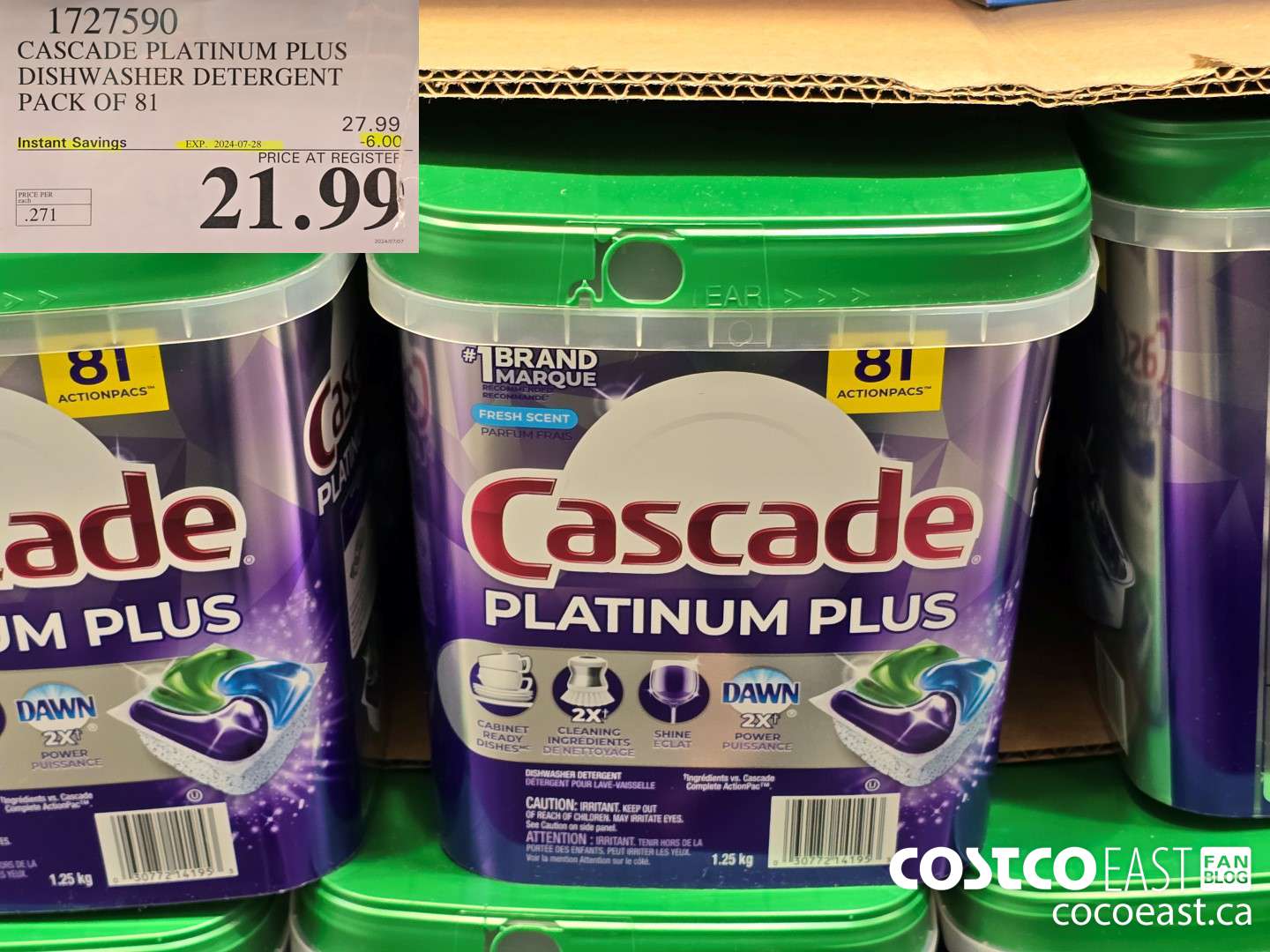 1727590 CASCADE PLATINUM PLUS DISHWASHER DETERGENT PACK OF 81 ($6.00 INSTANT SAVINGS EXPIRES ON 2024-07-28) $21.99