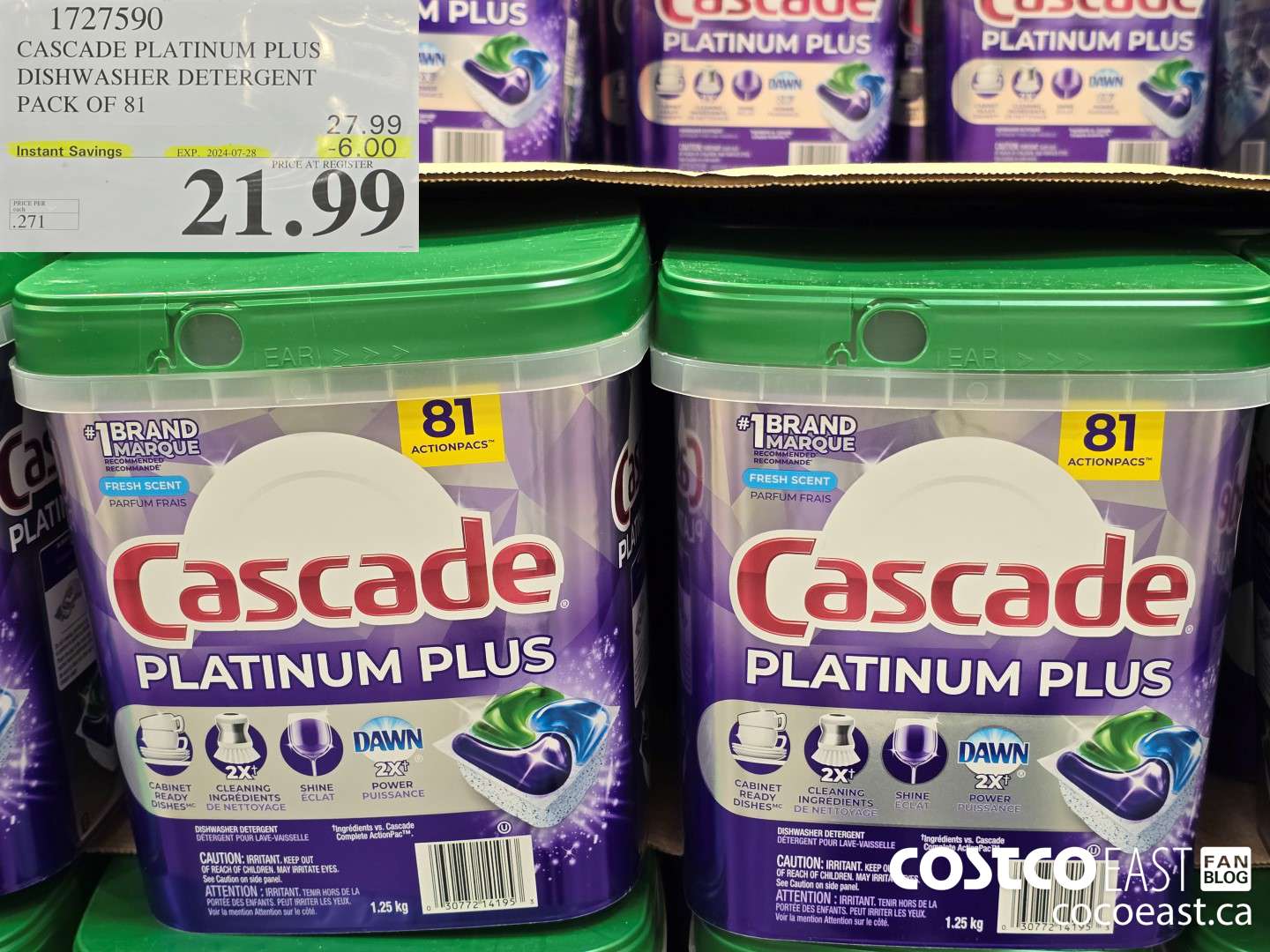 1727590 CASCADE PLATINUM PLUS DISHWASHER DETERGENT PACK OF 81 ($6.00 INSTANT SAVINGS EXPIRES ON 2024-07-28) $21.99