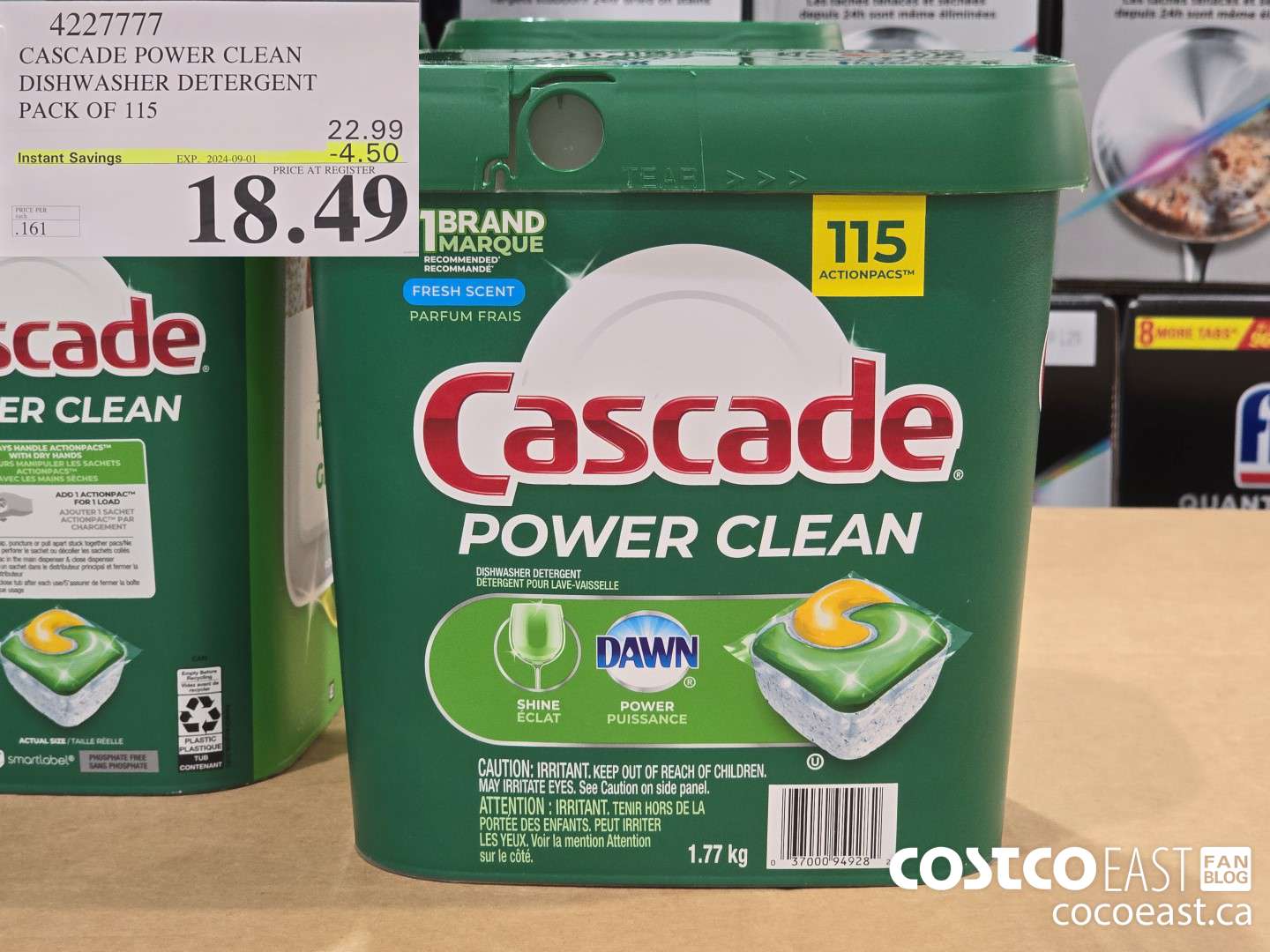 4227777 CASCADE POWER CLEAN DISHWASHER DETERGENT PACK OF 115 ($4.50 INSTANT SAVINGS EXPIRES ON 2024-09-01) $18.49