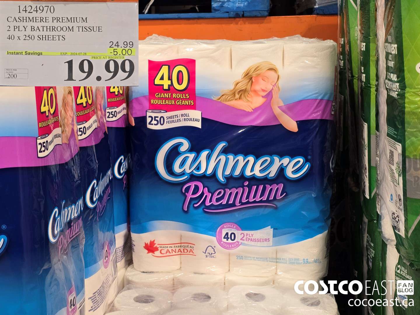 1424970 CASHMERE PREMIUM 2 PLY BATHROOM TISSUE 40 x 250 sheets ($5.00 INSTANT SAVINGS EXPIRES ON 2024-07-28) $19.99