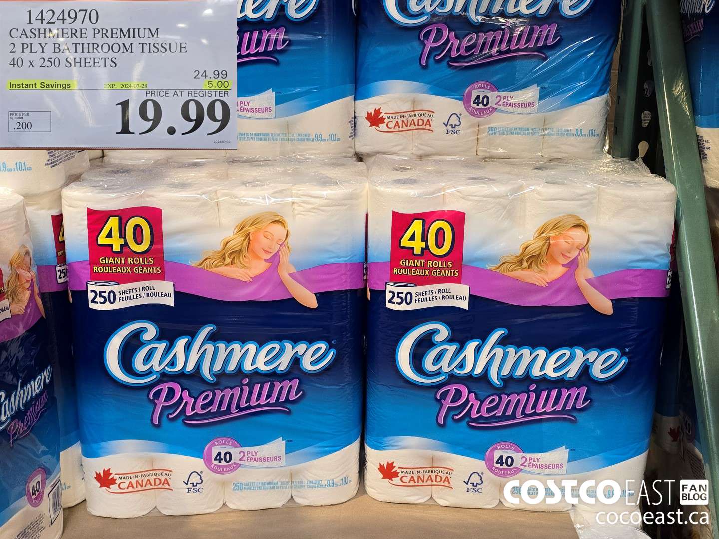 1424970 CASHMERE PREMIUM 2 PLY BATHROOM TISSUE 40 x 250 sheets ($5.00 INSTANT SAVINGS EXPIRES ON 2024-07-28) $19.99