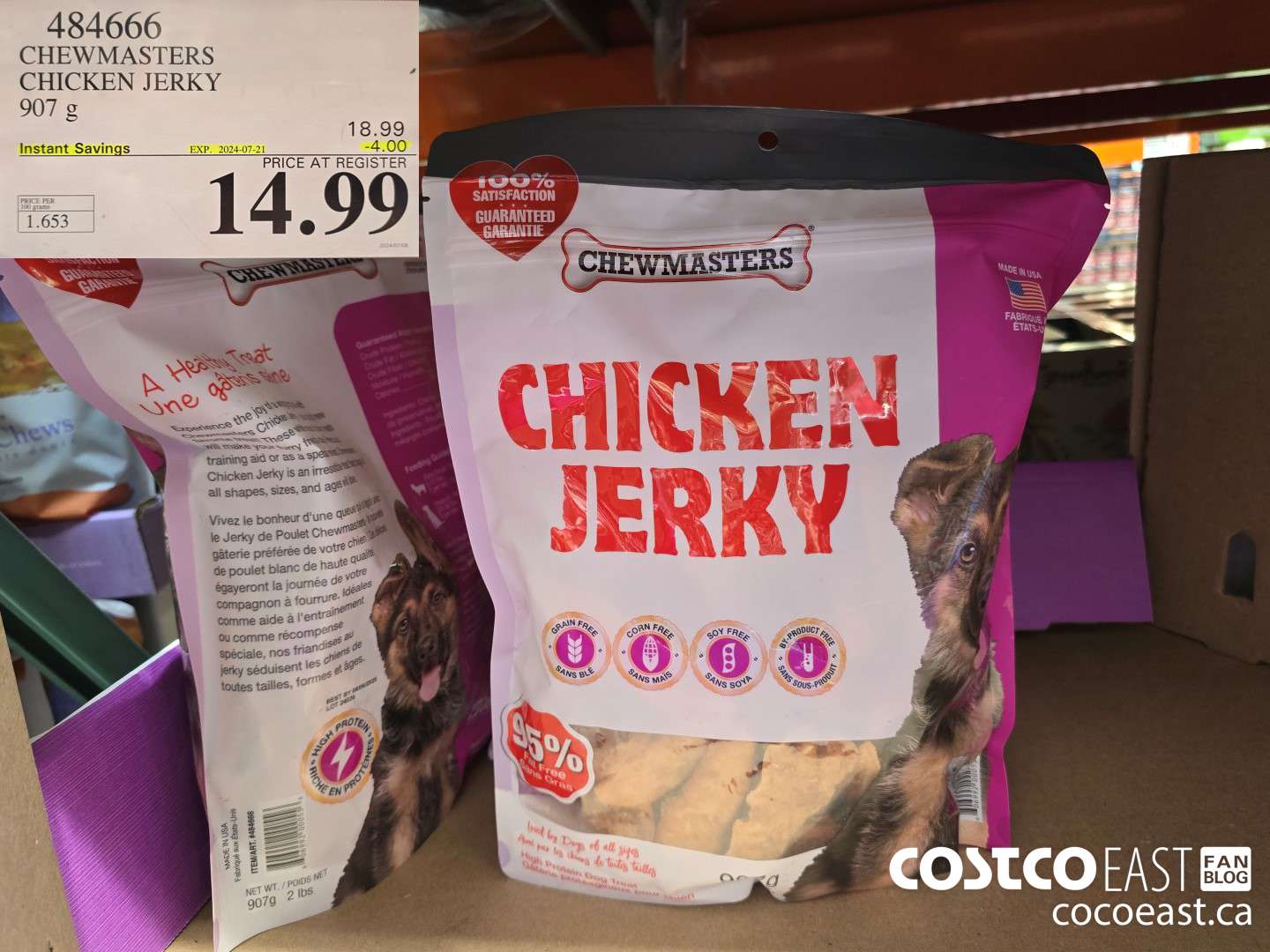 434666 CHEWMASTERS CHICKEN JERKY 907 g ($4.00 INSTANT SAVINGS EXPIRES ON 2024-07-21) $14.69