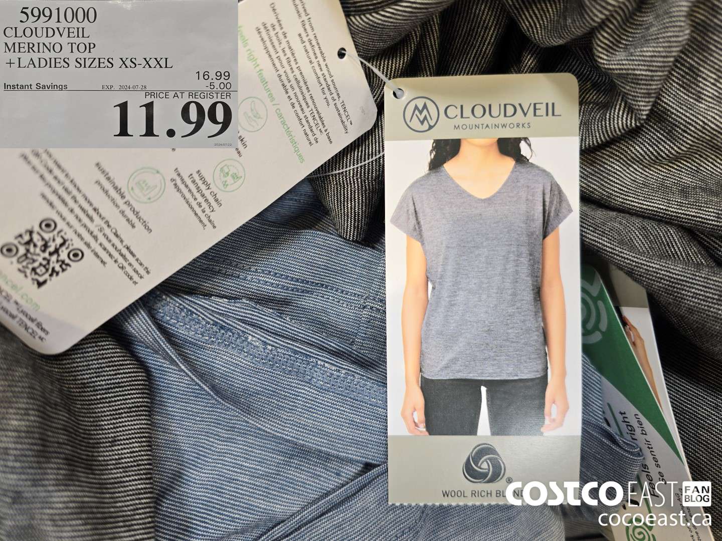 5991000 CLOUDVEIL MERINO TOP + LADIES SIZES XS-XL ($5.00 INSTANT SAVINGS EXPIRES ON 2024-07-28) $11.99