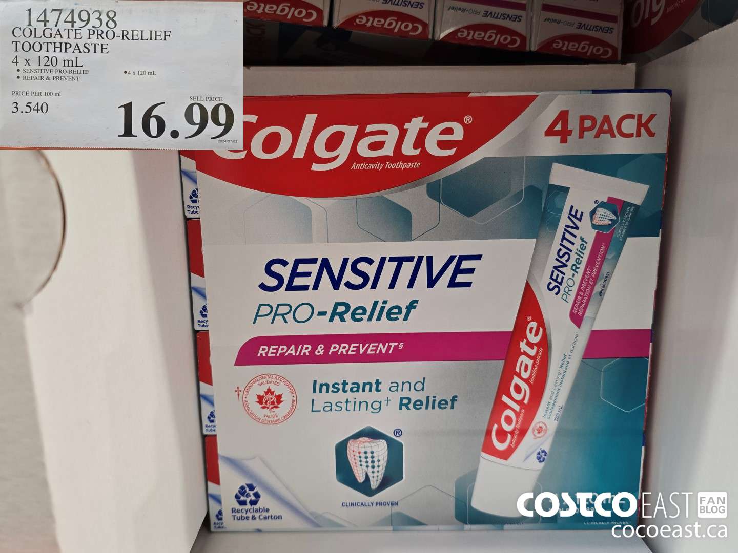 1474938 COLGATE PRO-RELIEF TOOTHPASTE 4 x 120 mL $16.99