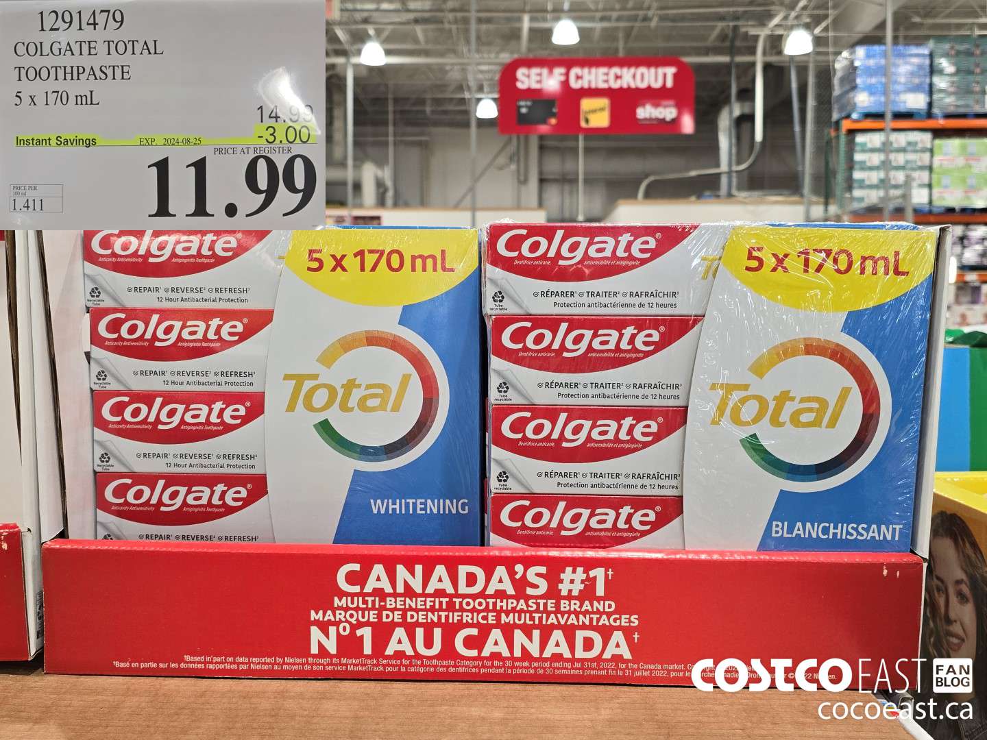 1291479 COLGATE TOTAL TOOTHPASTE 5 x 170 mL ($3.00 INSTANT SAVINGS EXPIRES ON 2024-08-25) $11.99