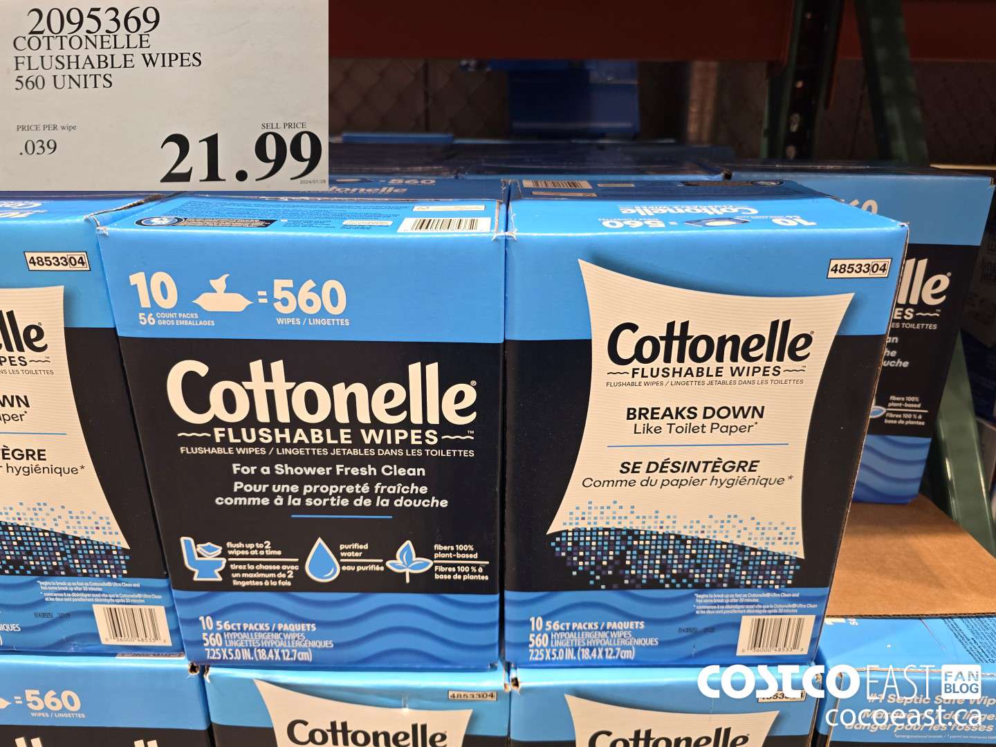 2095369 COTTONELLE FLUSHABLE WIPES 560 units $21.99