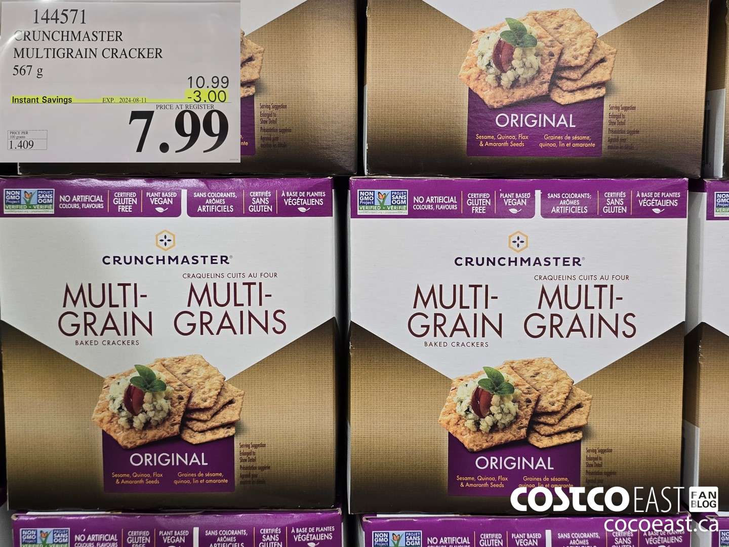 144571 CRUNCHMASTER MULTIGRAIN CRACKER 567 G ($3.00 INSTANT SAVINGS EXPIRES ON 2024-08-11) $7.99