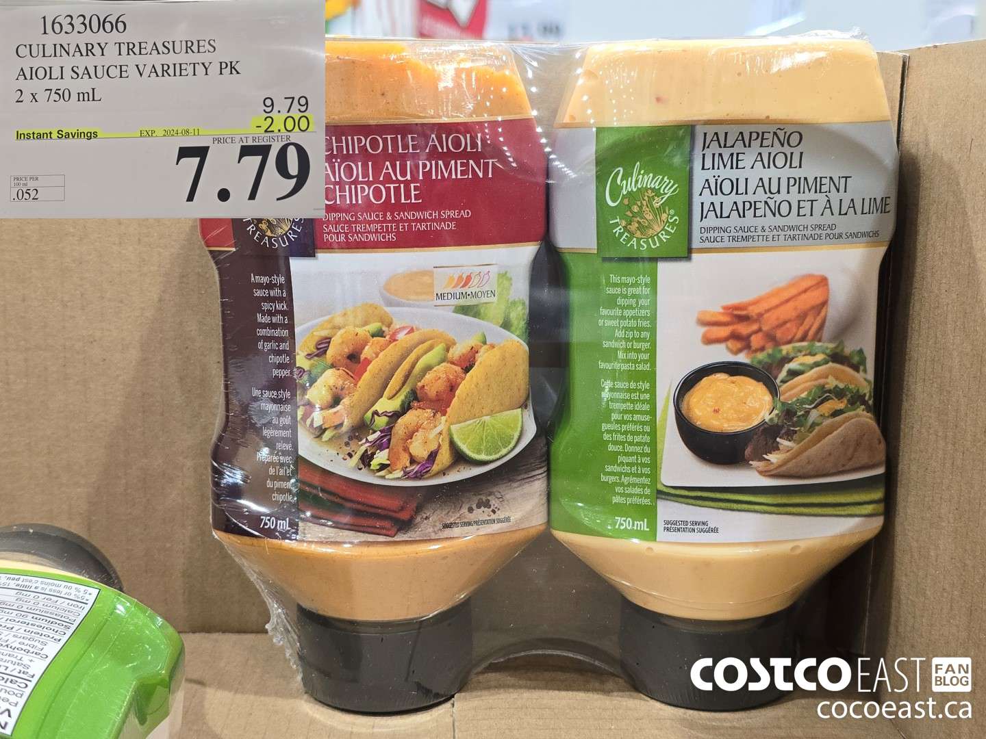 1633066 CULINARY TREASURES AIOLI SAUCE VARIETY PK 2 x 750 mL ($2.00 INSTANT SAVINGS EXPIRES ON 2024-08-11) $7.79