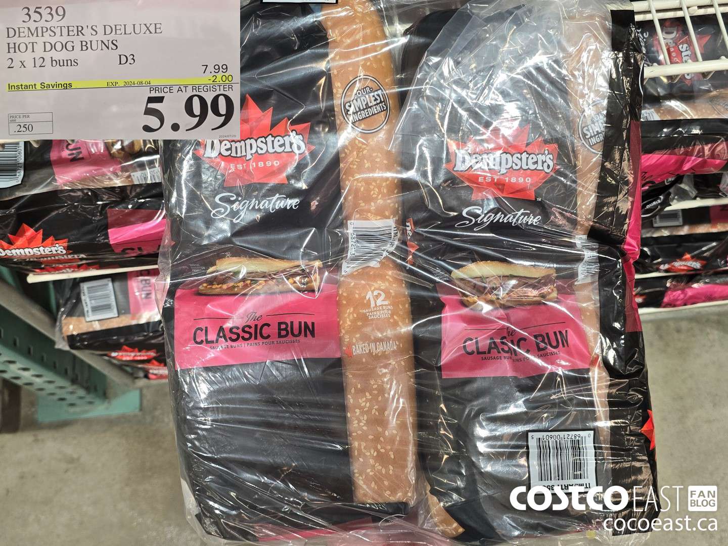 3539 DEMPSTER'S DELUXE HOT DOG BUNS 2 X 12 BUNS ($2.00 INSTANT SAVINGS EXPIRES ON 2024-08-04) $5.99