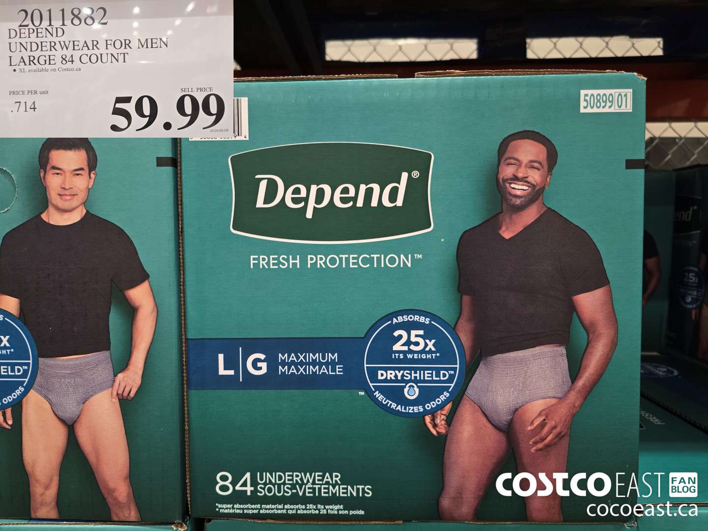 2011882 DEPEND UNDERWEAR FOR MEN LARGE 84 COUNT $59.99