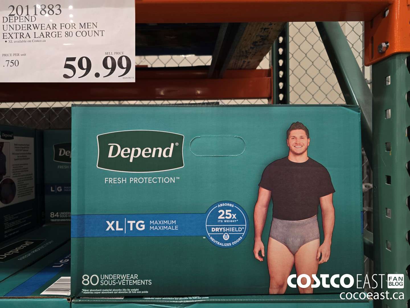 2011883 DEPEND UNDERWEAR FOR MEN X-LARGE 80 COUNT $59.99
