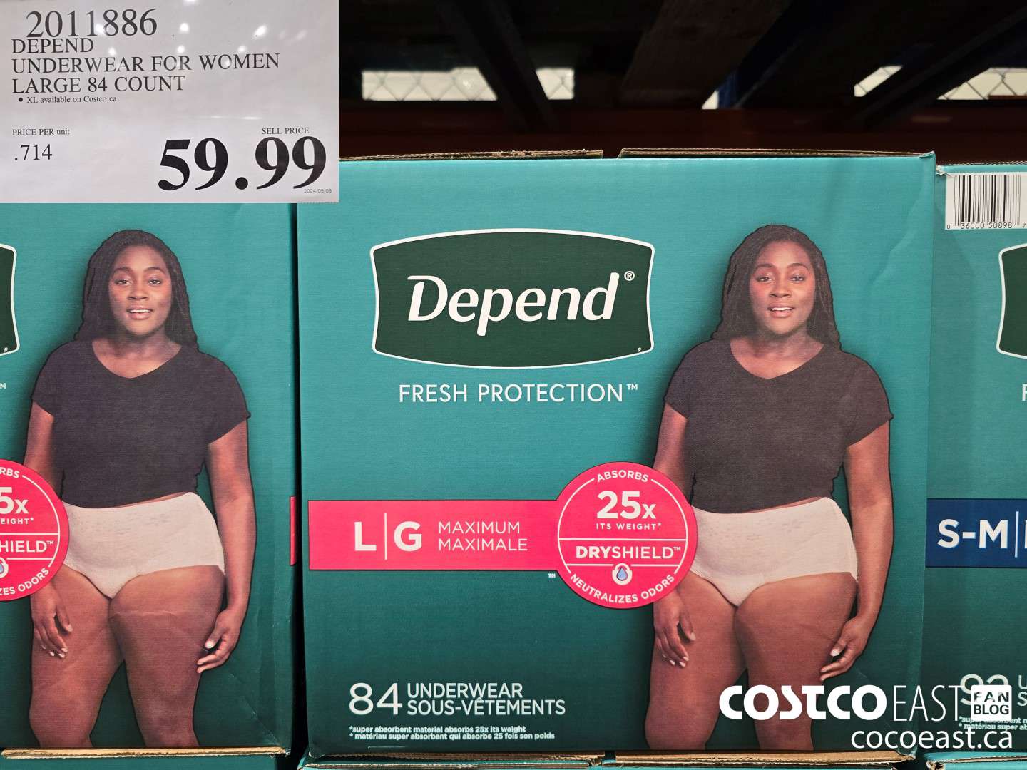 2011886 DEPEND UNDERWEAR FOR WOMEN LARGE 84 COUNT $59.99