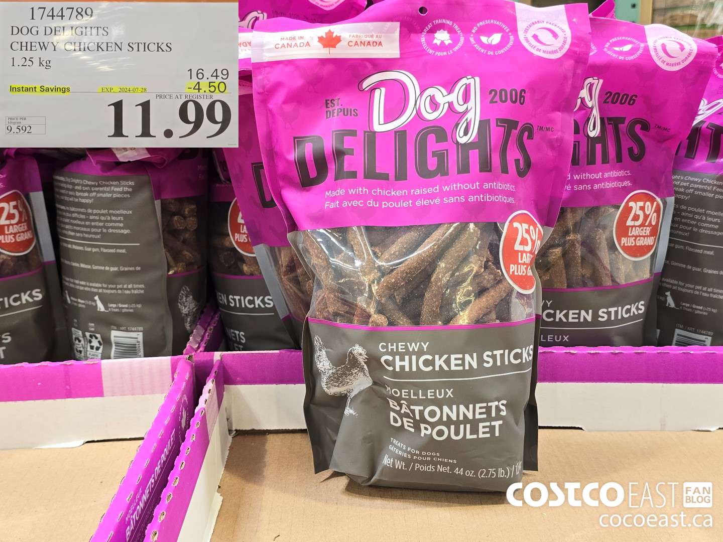 1744789 DOG DELIGHTS CHEWY CHICKEN STICKS 1.25 KG ($4.50 INSTANT SAVINGS EXPIRES ON 2024-07-28) $11.99