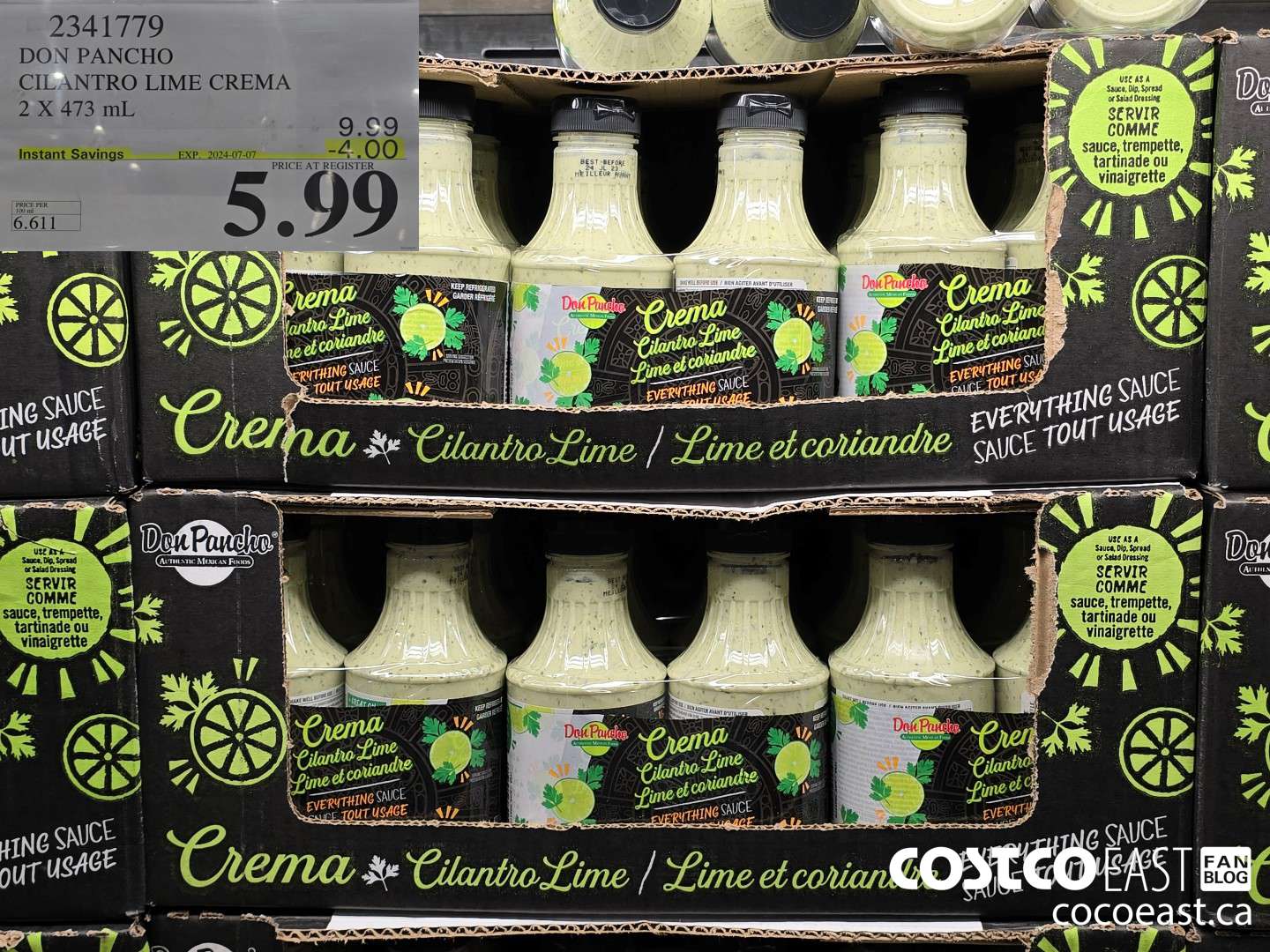 2341779 DON PANCHO CILANTRO LIME CREMA 2 X 453 mL ($4.00 INSTANT SAVINGS EXPIRES ON 2024-07-07) $5.99