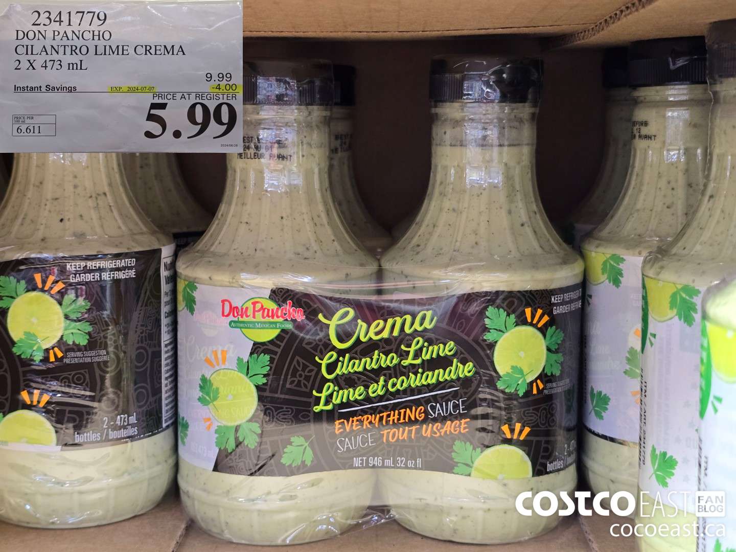2341779 DON PANCHO CILANTRO LIME CREMA 2 X 453 mL ($4.00 INSTANT SAVINGS EXPIRES ON 2024-07-07) $5.99