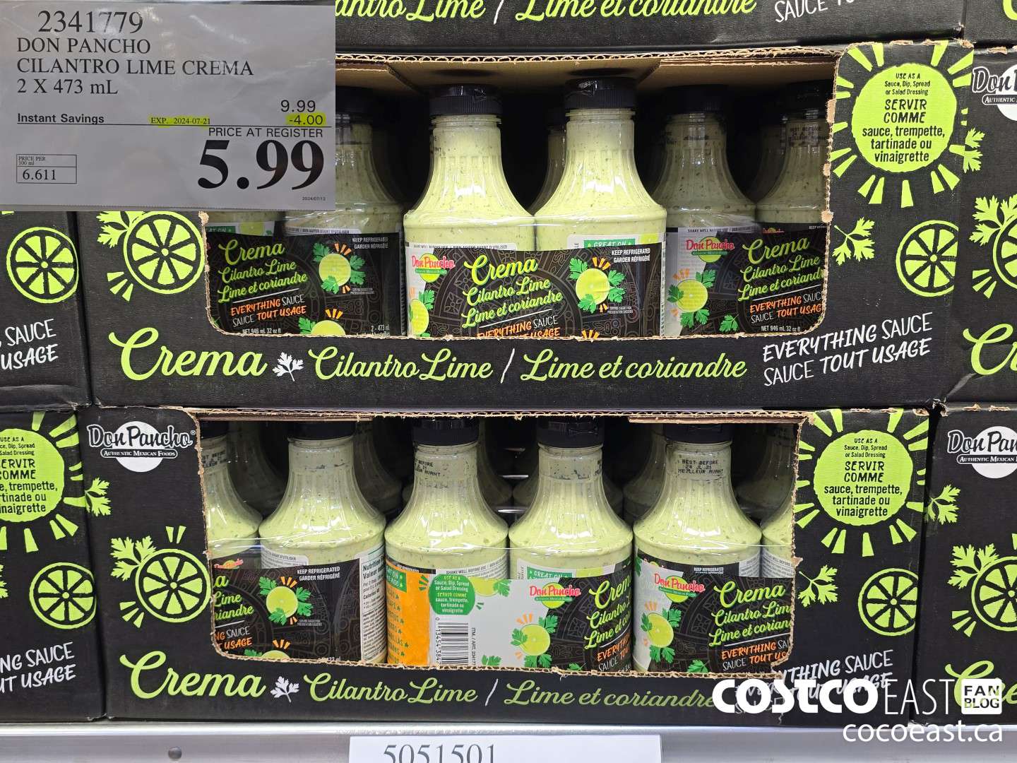 2341779 DON PANCHO CILANTRO LIME CREMA 2 X 453 mL ($4.00 INSTANT SAVINGS EXPIRES ON 2024-07-21) $5.99