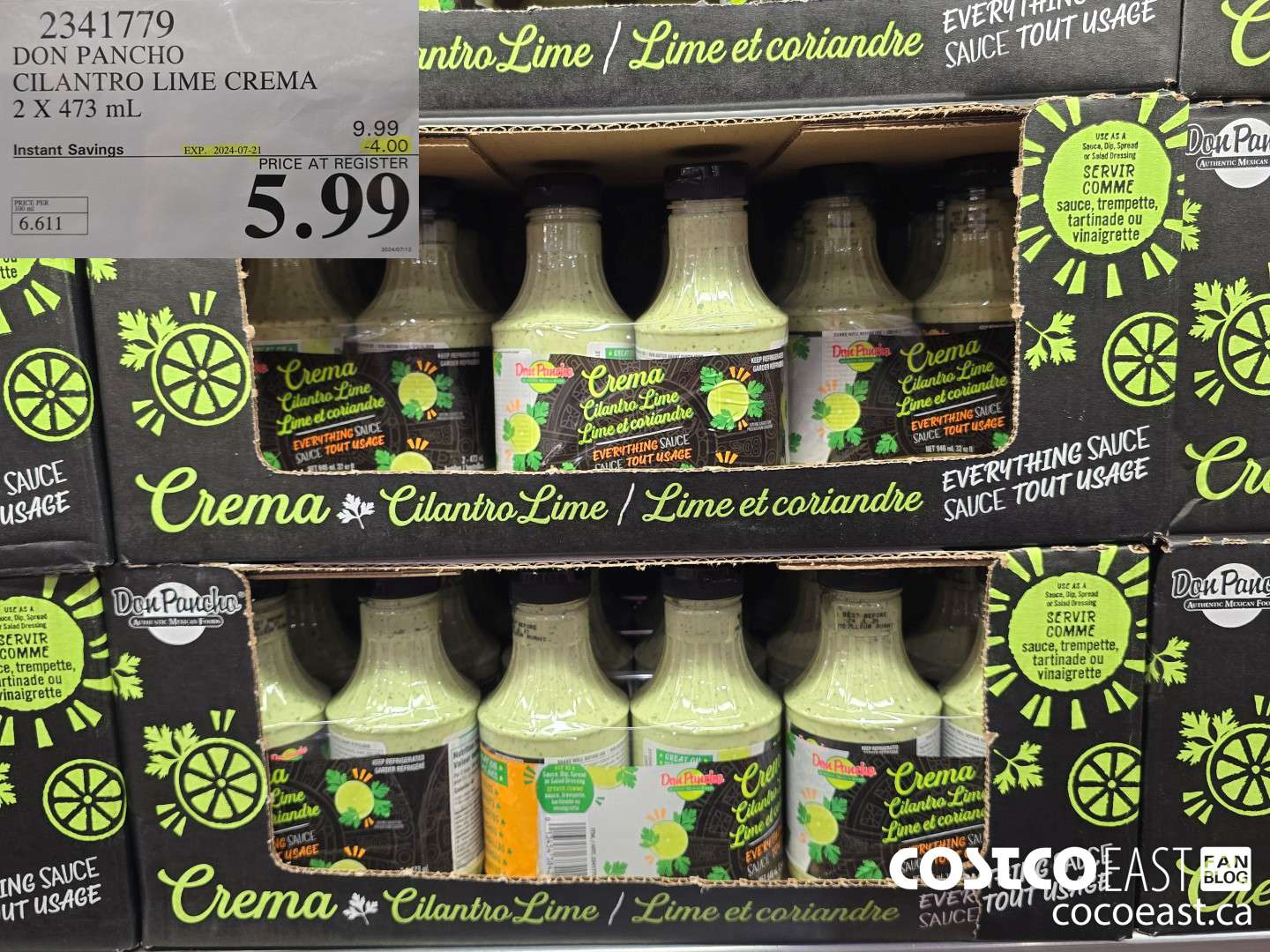 2341779 DON PANCHO CILANTRO LIME CREMA 2 X 453 mL ($4.00 INSTANT SAVINGS EXPIRES ON 2024-07-21) $5.99