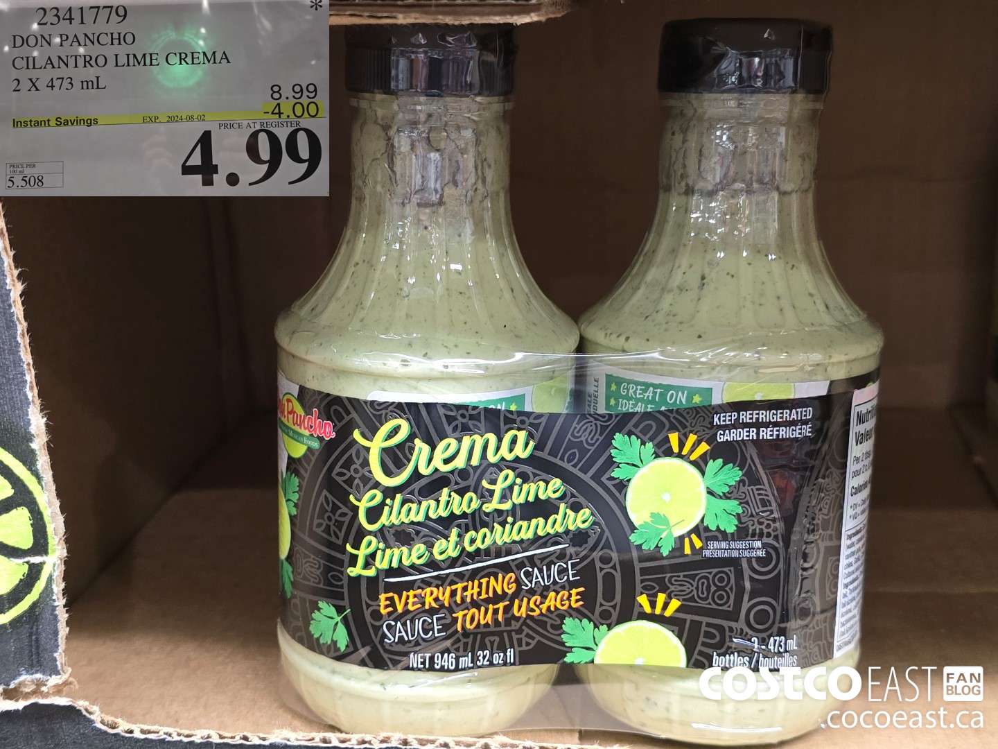 2341779 DON PANCHO CILANTRO LIME CREMA 2 X 453 mL ($4.00 INSTANT SAVINGS EXPIRES ON 2024-08-02) $4.99