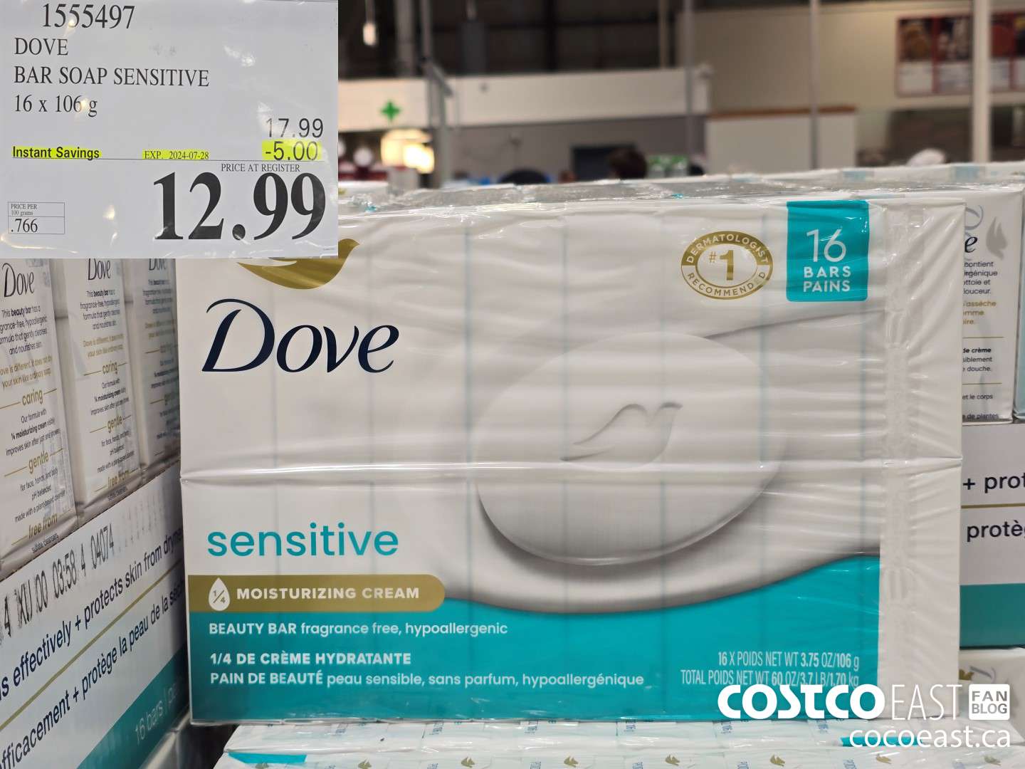 1555497 DOVE BAR SOAP SENSITIVE 16 x 106 g ($5.00 INSTANT SAVINGS EXPIRES ON 2024-07-28) $12.99