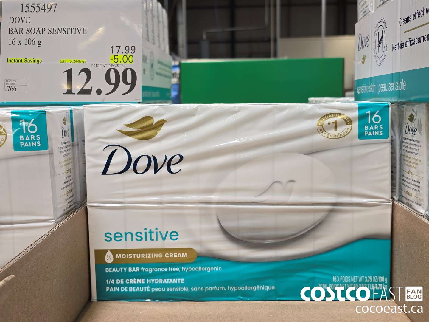 1555497 DOVE BAR SOAP SENSITIVE 16 x 106 g ($5.00 INSTANT SAVINGS EXPIRES ON 2024-07-28) $12.99