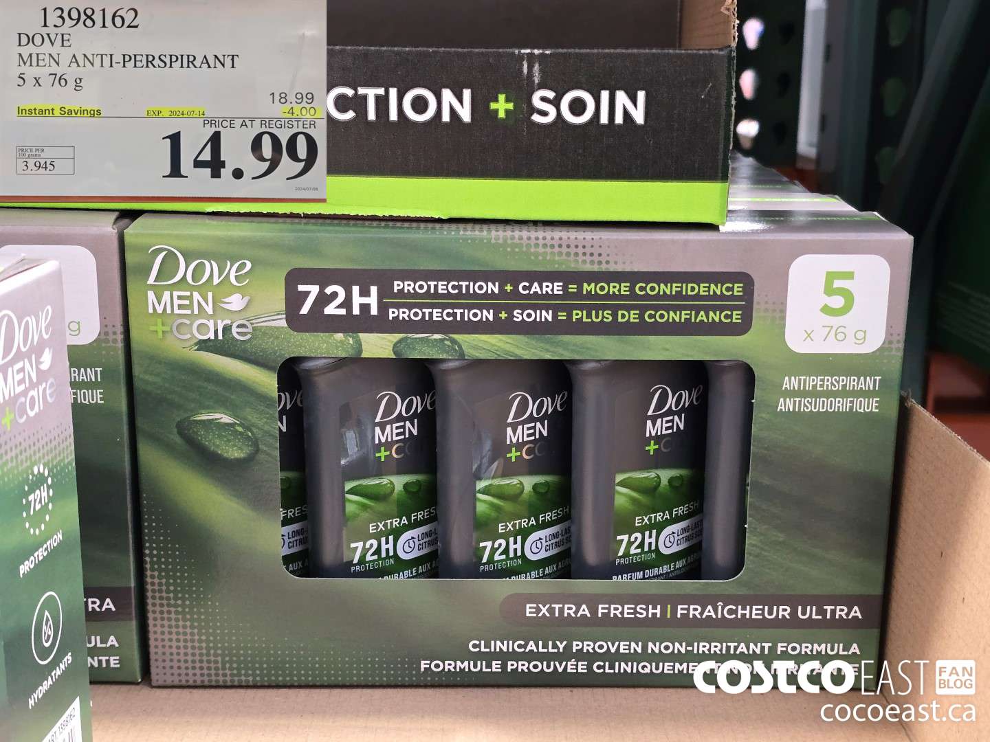 1398162 DOVE MEN ANTI-PERSPIRANT 5 x 76 g ($4.00 INSTANT SAVINGS EXPIRES ON 2024-07-14) $14.99