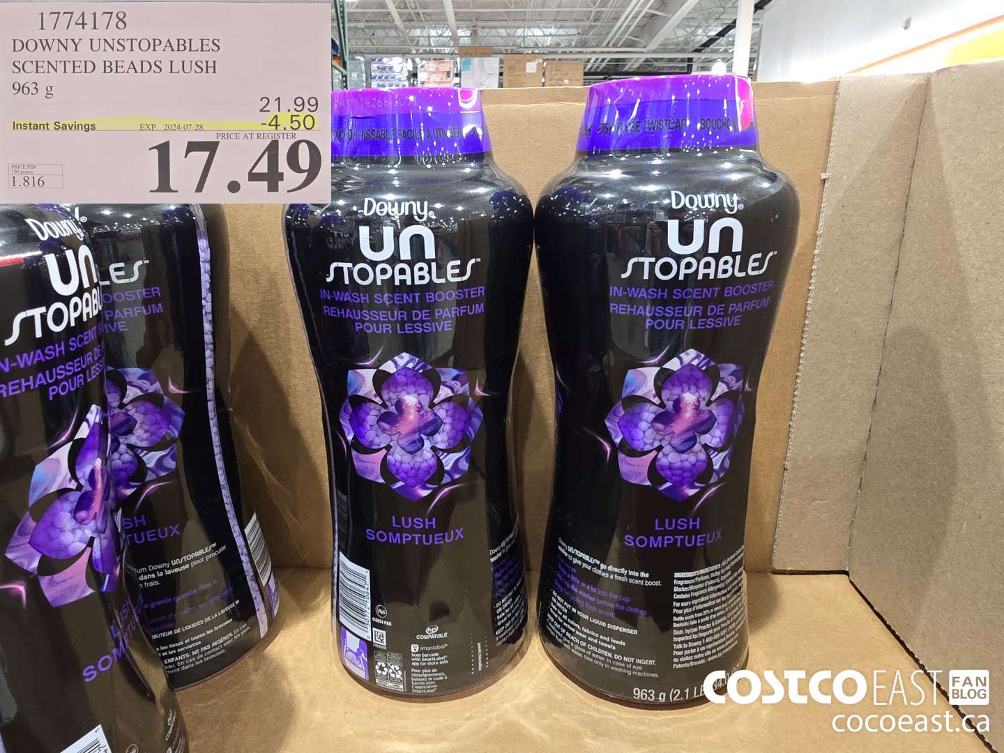 1774178 DOWNY UNSTOPABLES SCENTED BEADS LUSH 963 G ($4.50 INSTANT SAVINGS EXPIRES ON 2024-07-28) $17.49