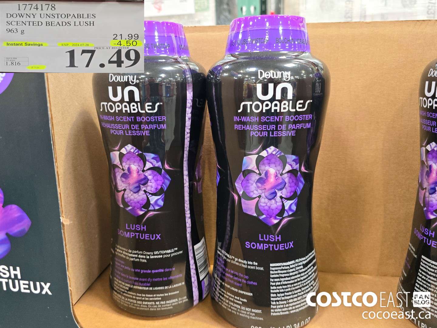 1774178 DOWNY UNSTOPABLES SCENTED BEADS LUSH 963 G ($4.50 INSTANT SAVINGS EXPIRES ON 2024-07-28) $17.49