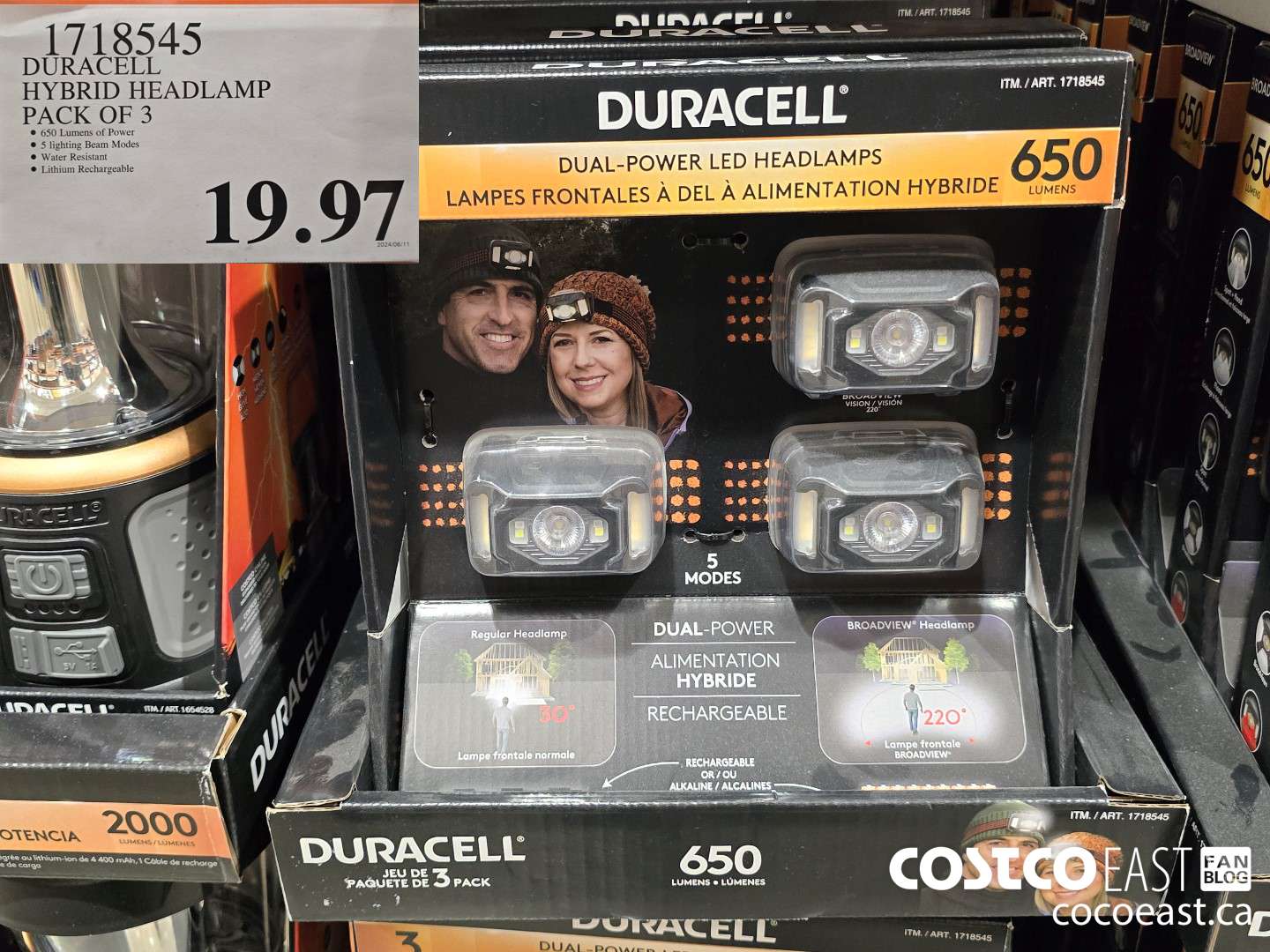1718545 DURACELL HYBRID HEADLAMP PACK OF 3 $19.97