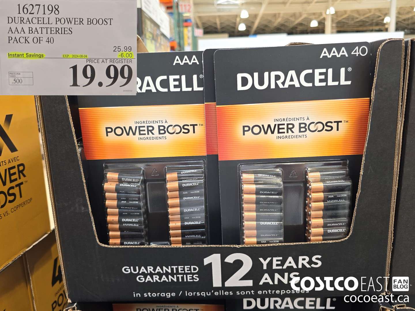 1627198 DURACELL POWER BOOST AAA BATTERIES PACK OF 40 ($6.00 INSTANT SAVINGS EXPIRES ON 2024-08-04) $19.99