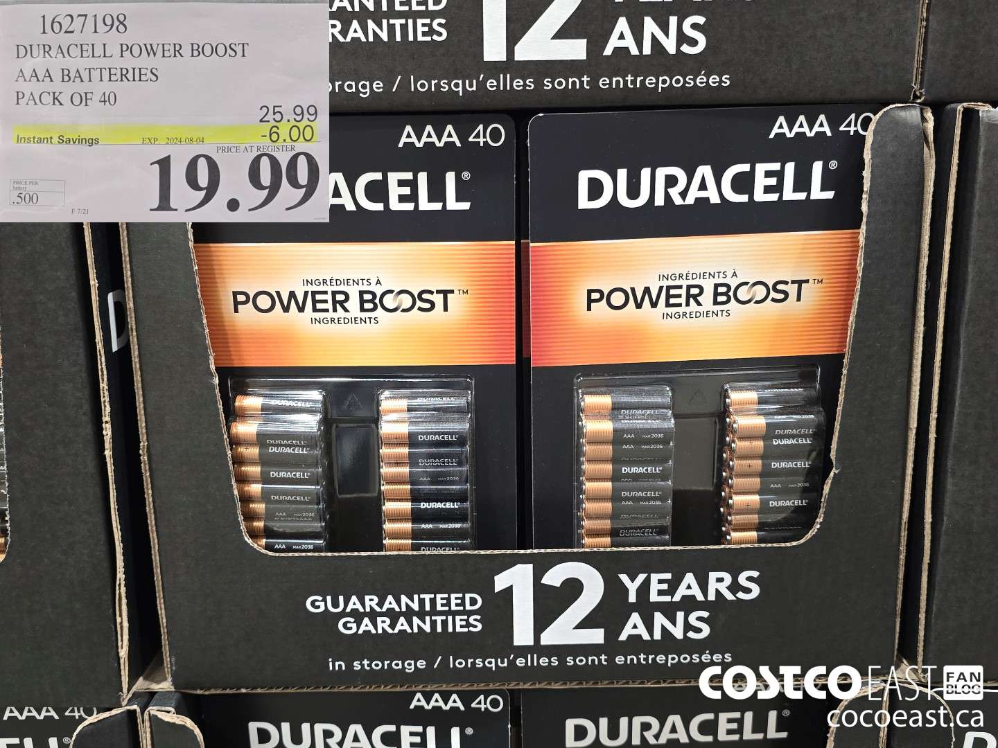 1627198 DURACELL POWER BOOST AAA BATTERIES PACK OF 40 ($6.00 INSTANT SAVINGS EXPIRES ON 2024-08-04) $19.99
