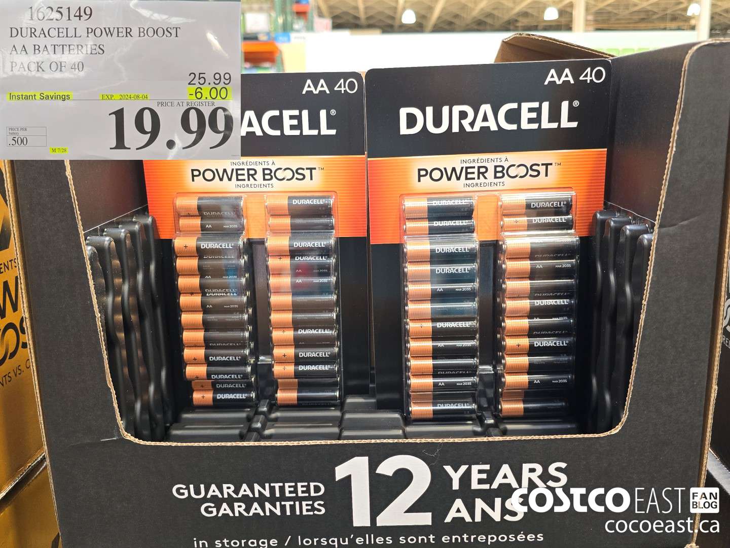 1625149 DURACELL POWER BOOST AA BATTERIES PACK OF 40 ($6.00 INSTANT SAVINGS EXPIRES ON 2024-08-04) $19.99