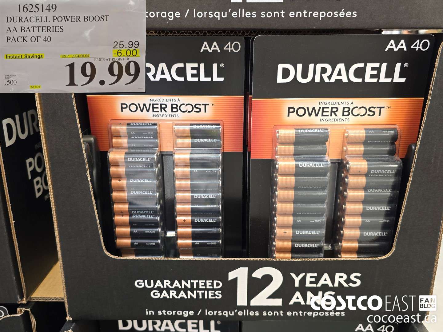 1625149 DURACELL POWER BOOST AA BATTERIES PACK OF 40 ($6.00 INSTANT SAVINGS EXPIRES ON 2024-08-04) $19.99