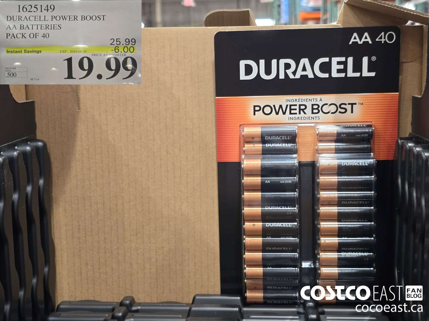 1625149 DURACELL POWER BOOST AA BATTERIES PACK OF 40 ($6.00 INSTANT SAVINGS EXPIRES ON 2024-08-04) $19.99