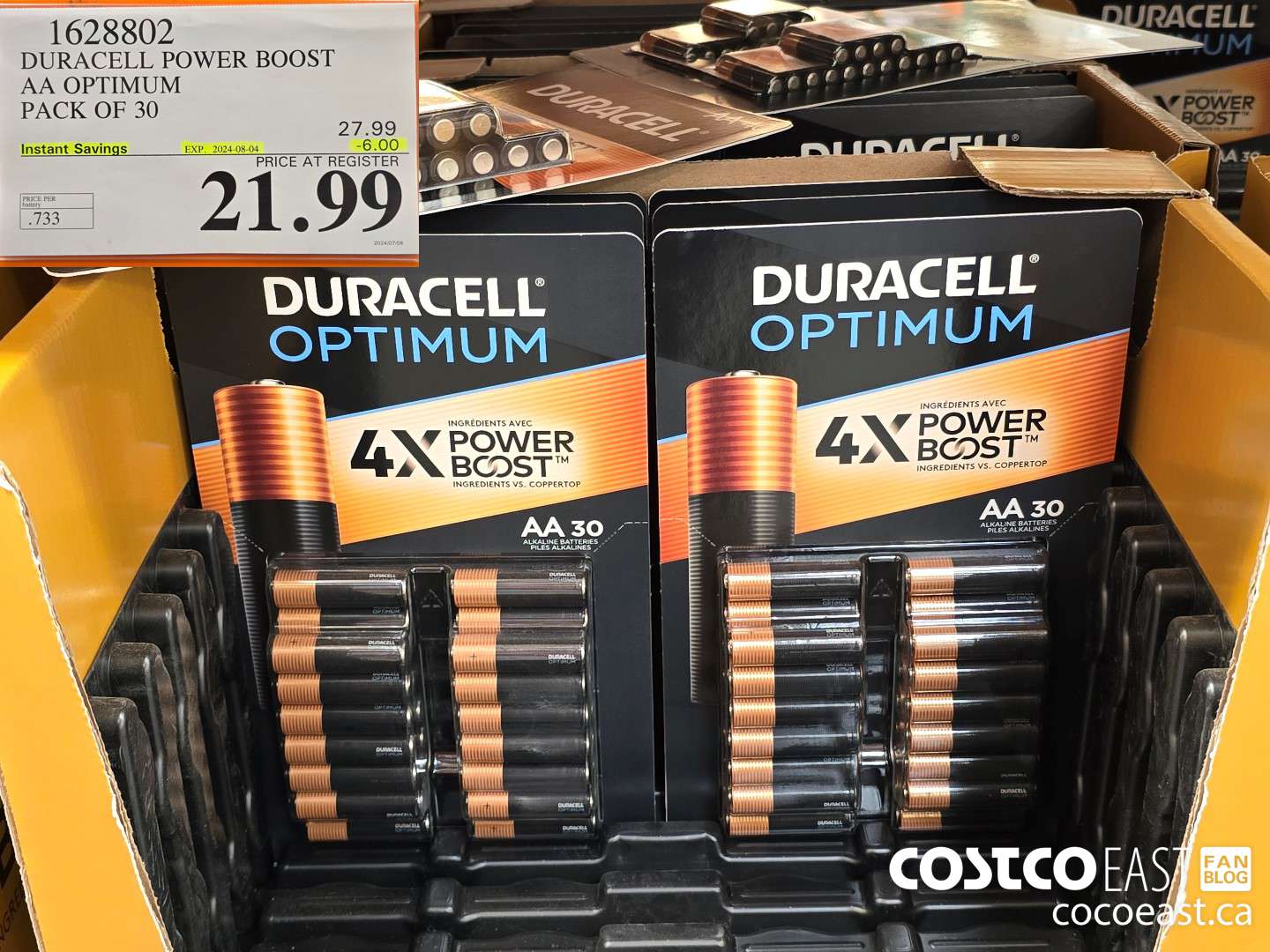 1628802 DURACELL POWER BOOST AA OPTIMUM PACK OF 30 ($6.00 INSTANT SAVINGS EXPIRES ON 2024-08-04) $21.99