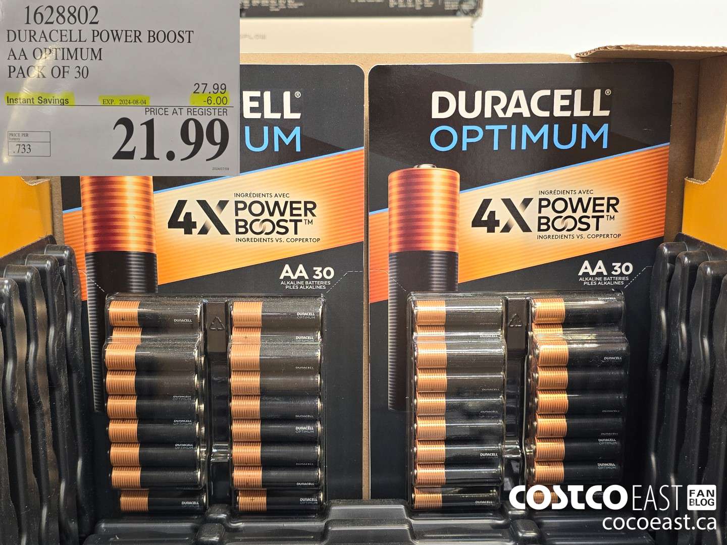 1628802 DURACELL POWER BOOST AA OPTIMUM PACK OF 30 ($6.00 INSTANT SAVINGS EXPIRES ON 2024-08-04) $21.99