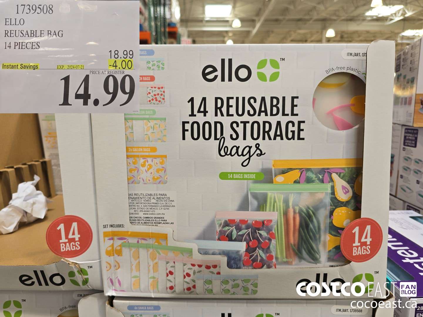 1739508 ELLO REUSABLE BAG 14 PIECES ($4.00 INSTANT SAVINGS EXPIRES ON 2024-07-21) $14.99