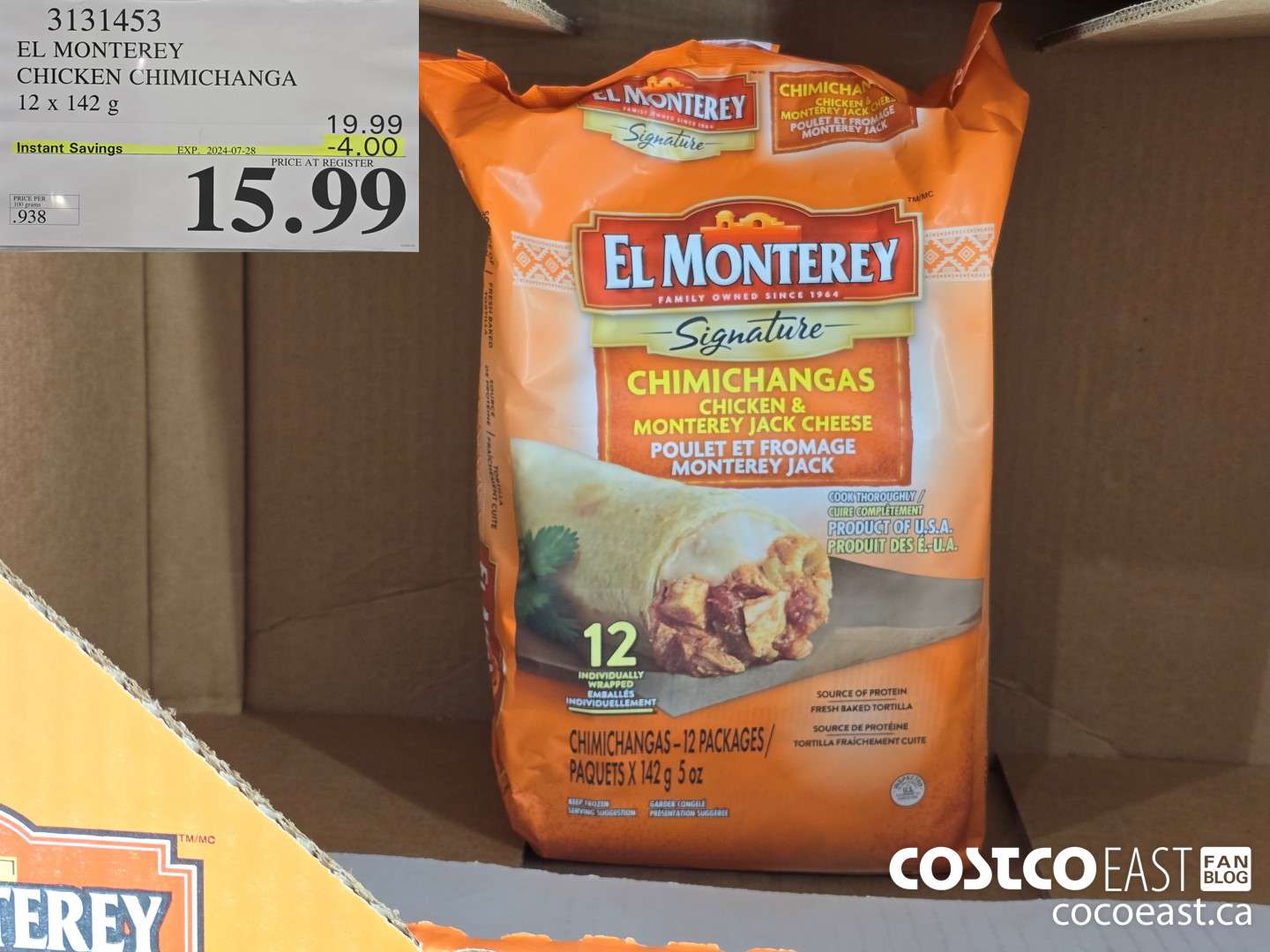 3131453 EL MONTEREY CHICKEN CHIMICHANGA 12 x 142 G ($4.00 INSTANT SAVINGS EXPIRES ON 2024-07-28) $15.99