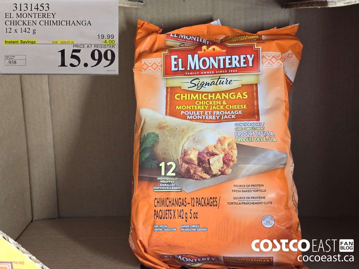 3131453 EL MONTEREY CHICKEN CHIMICHANGA 12 x 142 G ($4.00 INSTANT SAVINGS EXPIRES ON 2024-07-28) $15.99