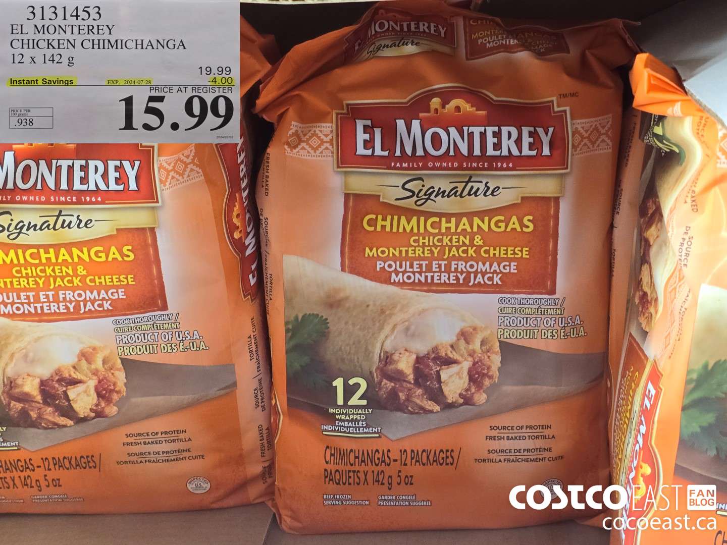 3131453 EL MONTEREY CHICKEN CHIMICHANGA 12 x 142 G ($4.00 INSTANT SAVINGS EXPIRES ON 2024-07-28) $15.99